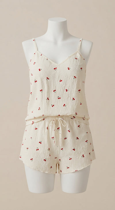 Ivory Cherry Print Cami Set